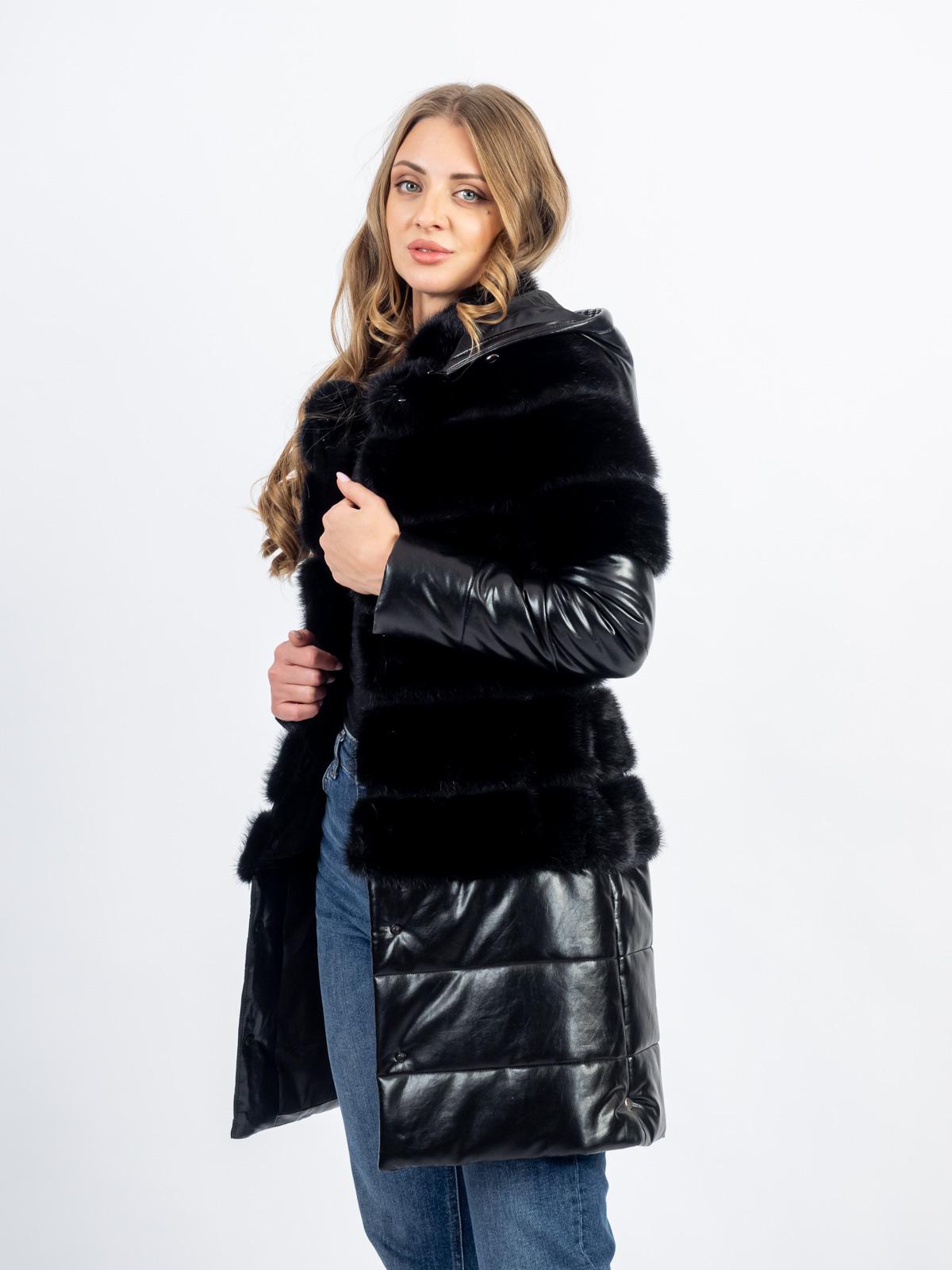 Пуховик женский из меха норки и кожи М 516