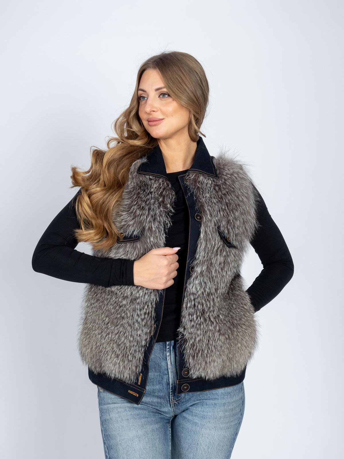 Жилет женский из текстиля из меха лисицы Мягкое Золото 