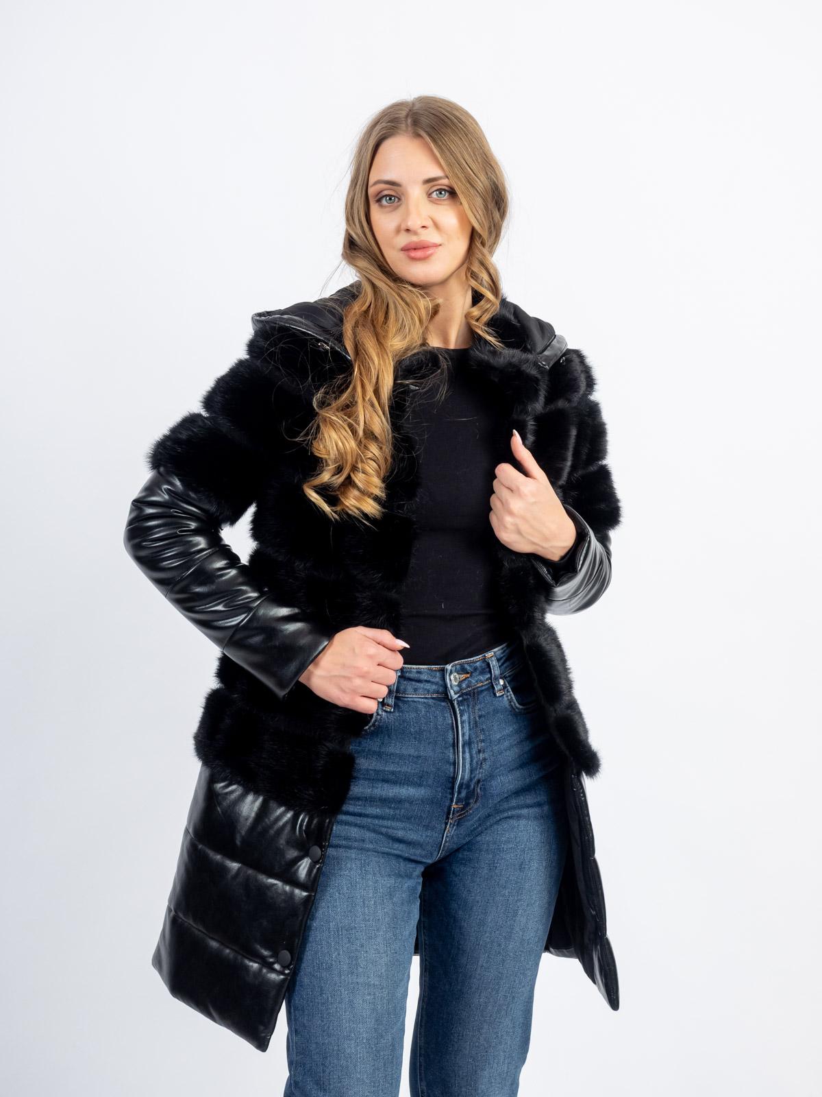 Пуховик женский из меха норки и кожи М 516