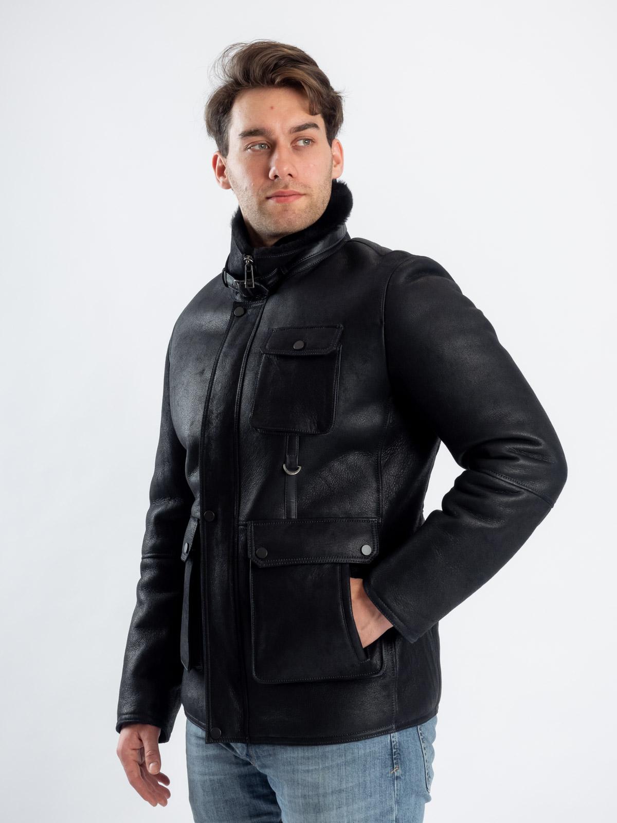 Мужская куртка овчинная с отделкой натуральной кожи PANDAS 3073