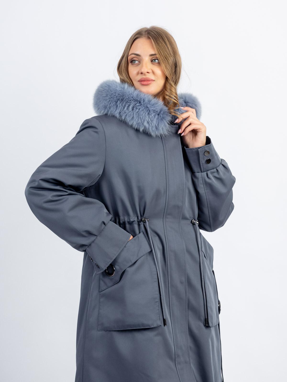 Парка женская текстильная с подкладом из меха кропика Мягкое золото Р001