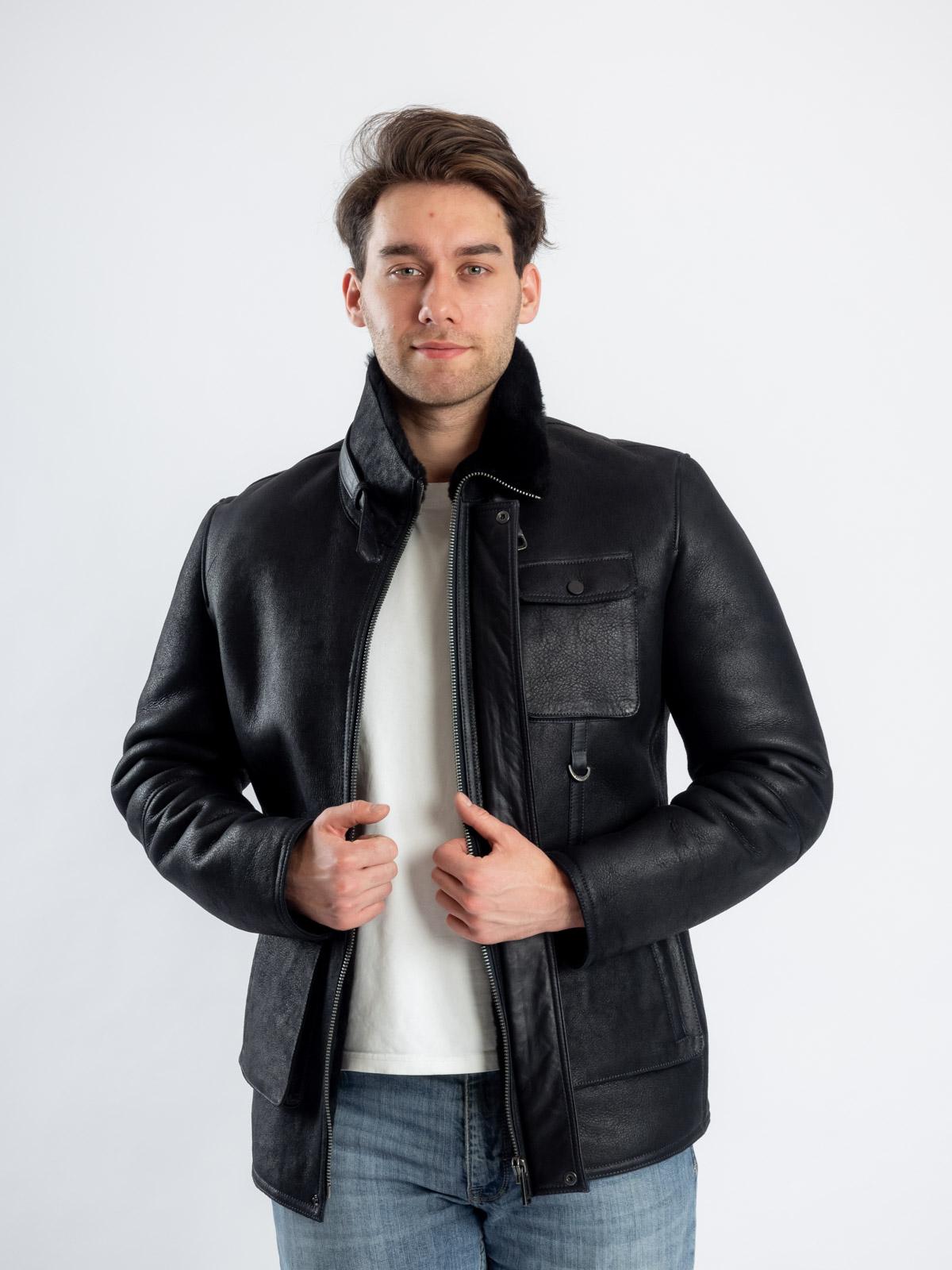 Мужская куртка овчинная с отделкой натуральной кожи PANDAS 3073