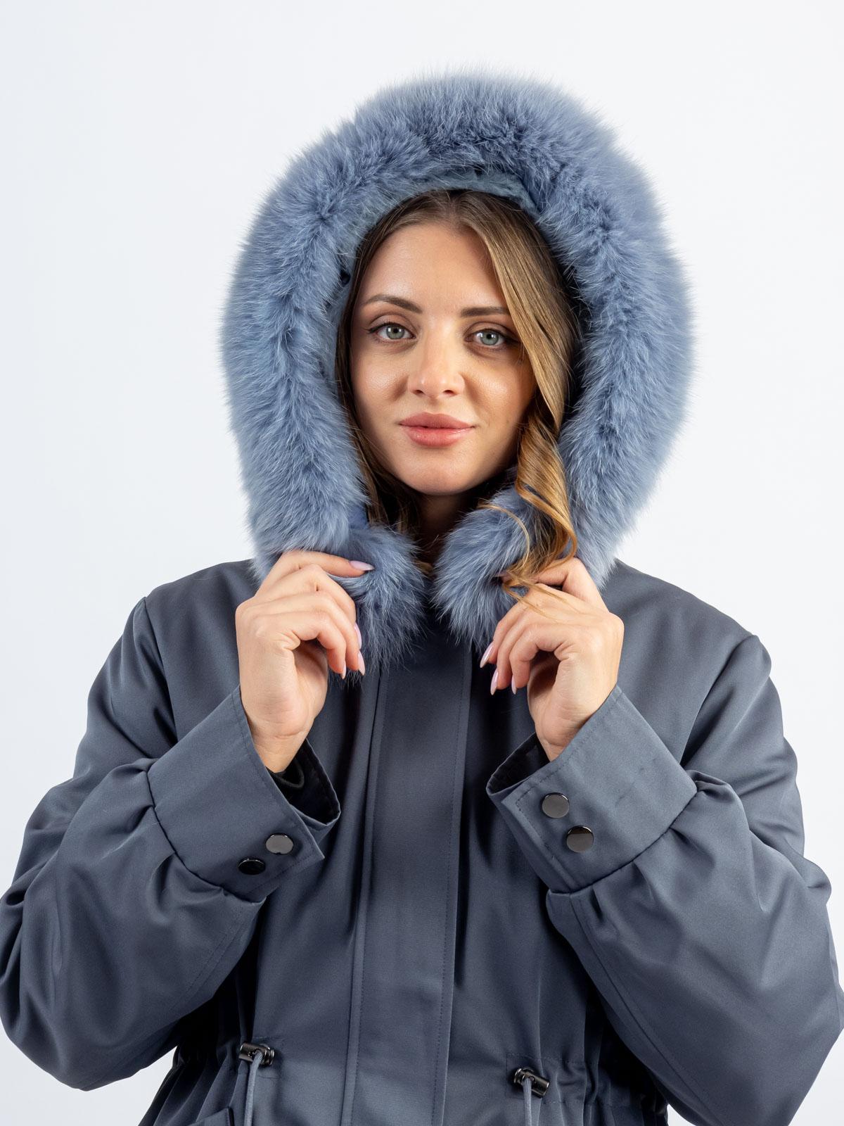 Парка женская текстильная с подкладом из меха кропика Мягкое золото Р001