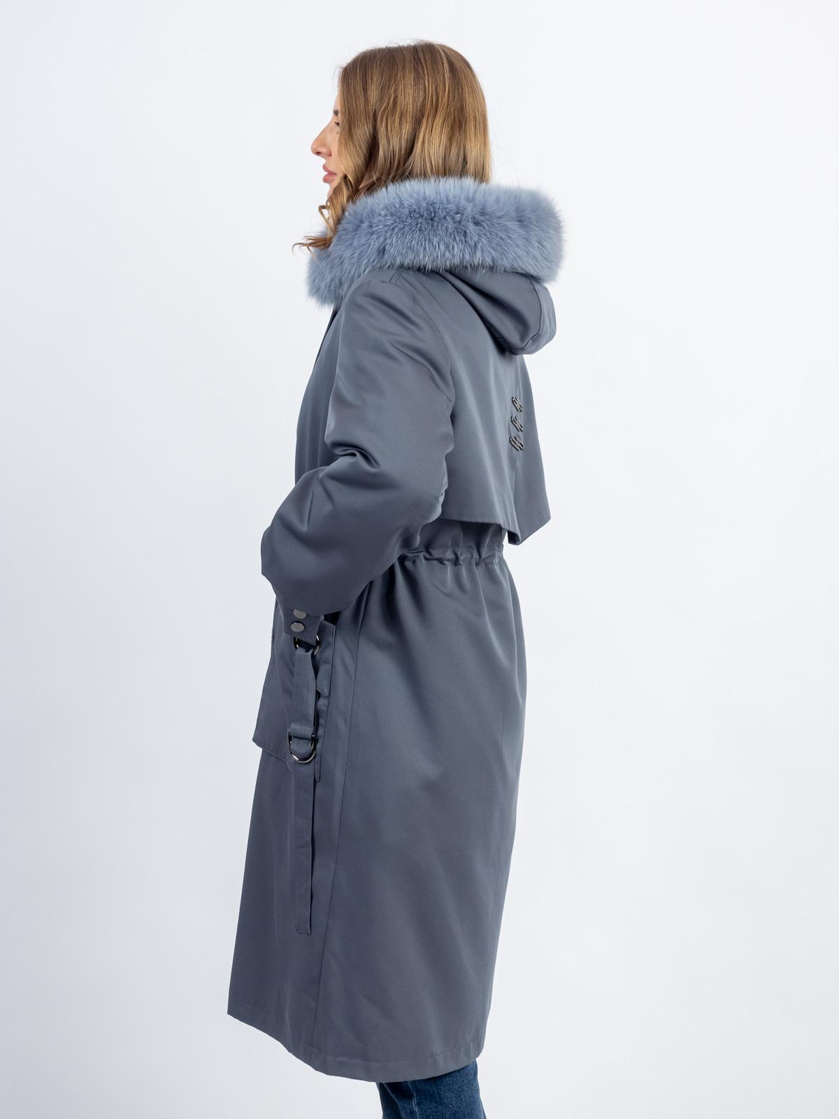 Парка женская текстильная с подкладом из меха кропика Мягкое золото Р001