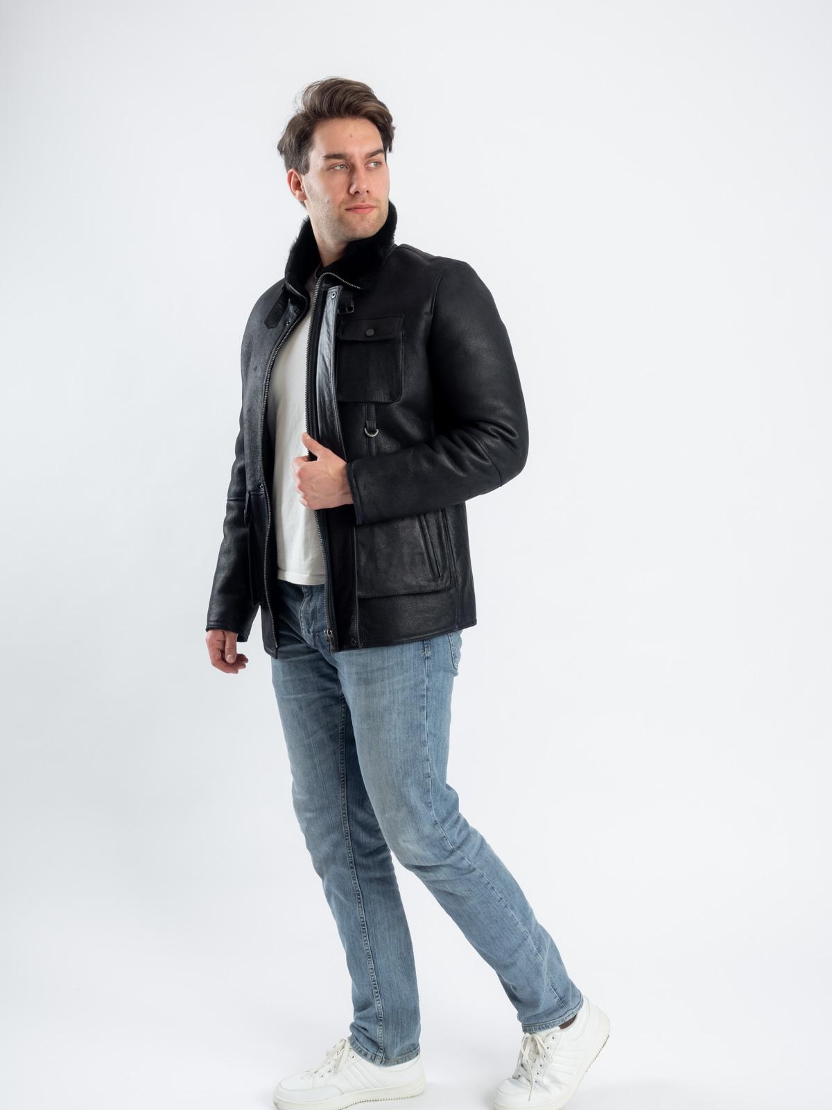 Мужская куртка овчинная с отделкой натуральной кожи PANDAS 3073