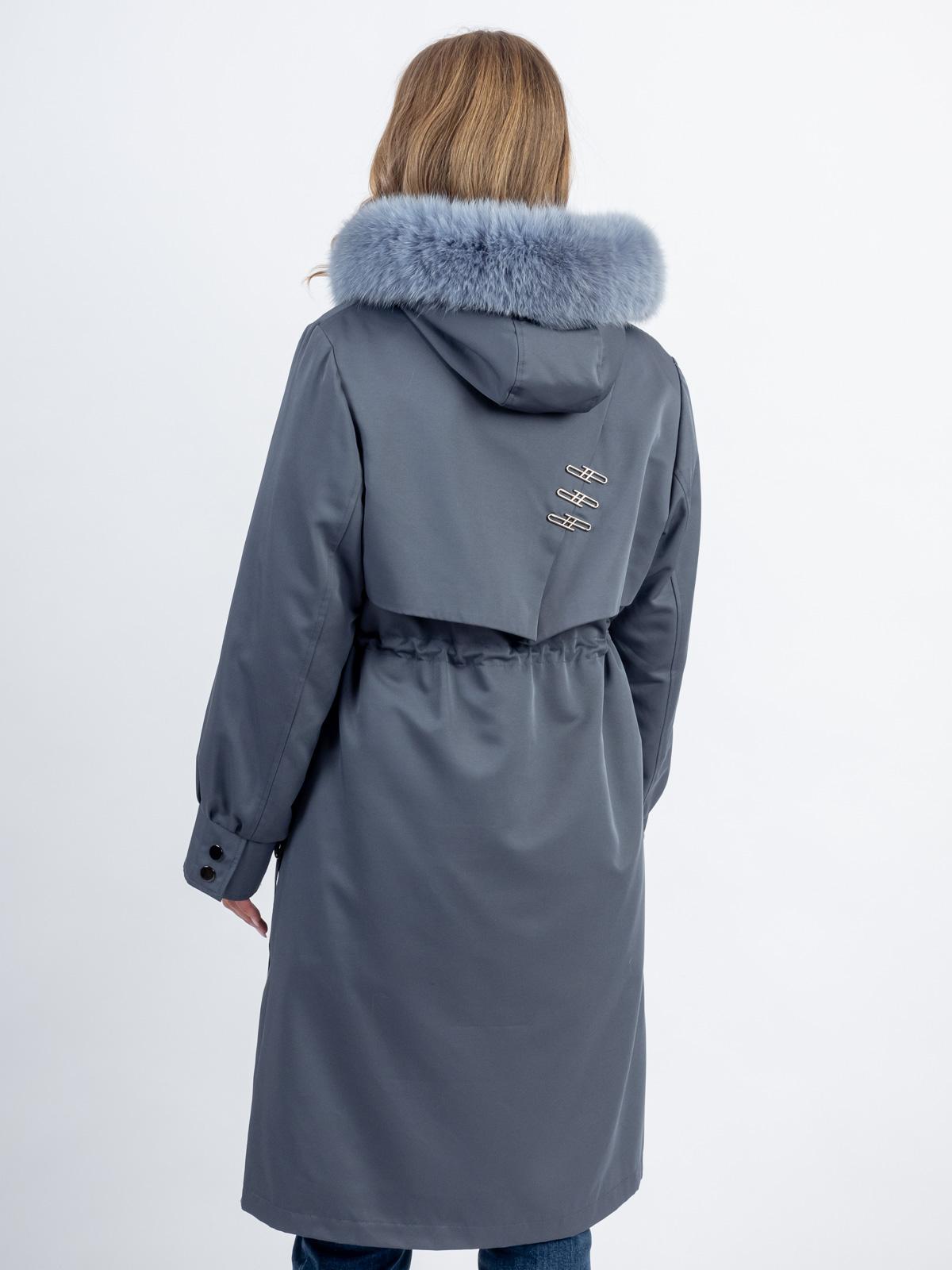 Парка женская текстильная с подкладом из меха кропика Мягкое золото Р001