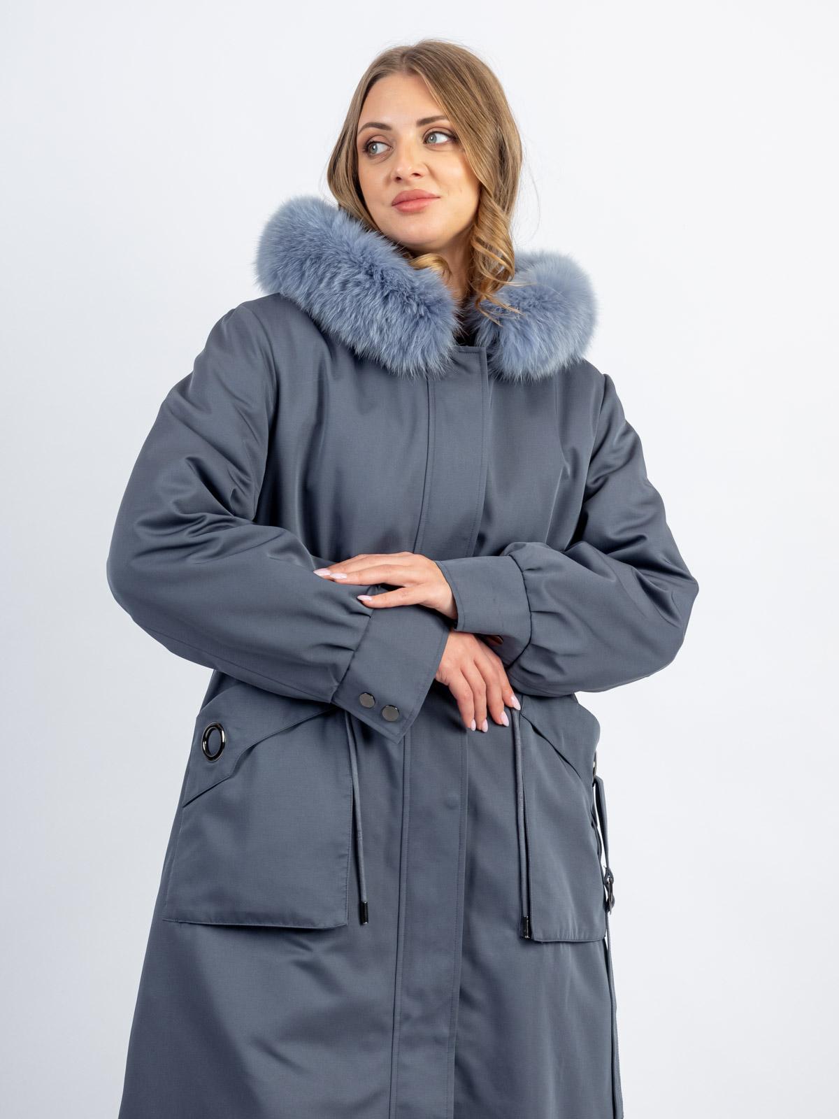 Парка женская текстильная с подкладом из меха кропика Мягкое золото Р001
