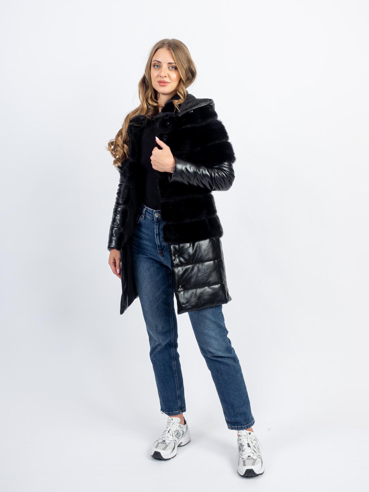 Пуховик женский из меха норки и кожи М 516