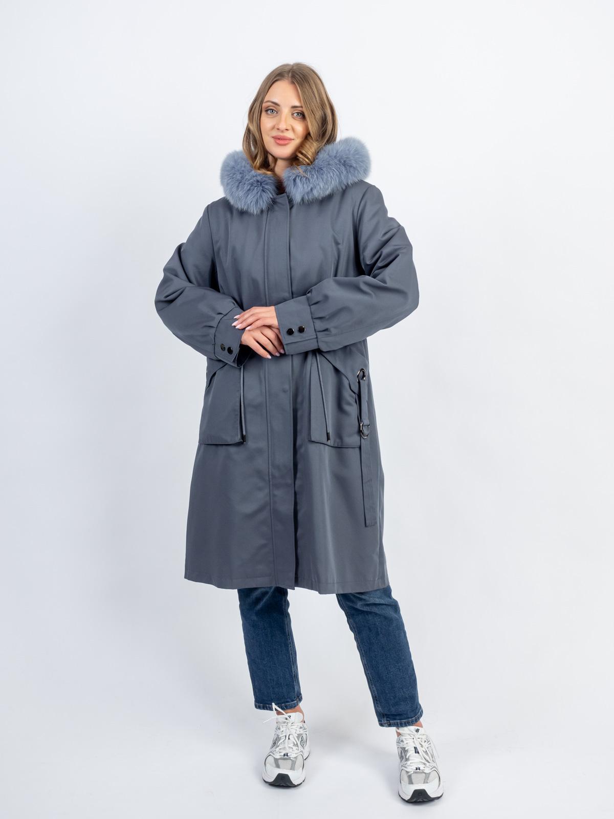 Парка женская текстильная с подкладом из меха кропика Мягкое золото Р001