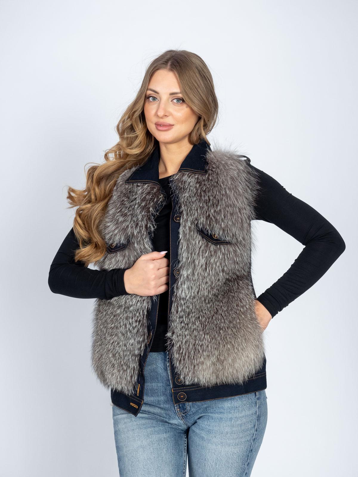 Жилет женский из текстиля из меха лисицы Мягкое Золото 