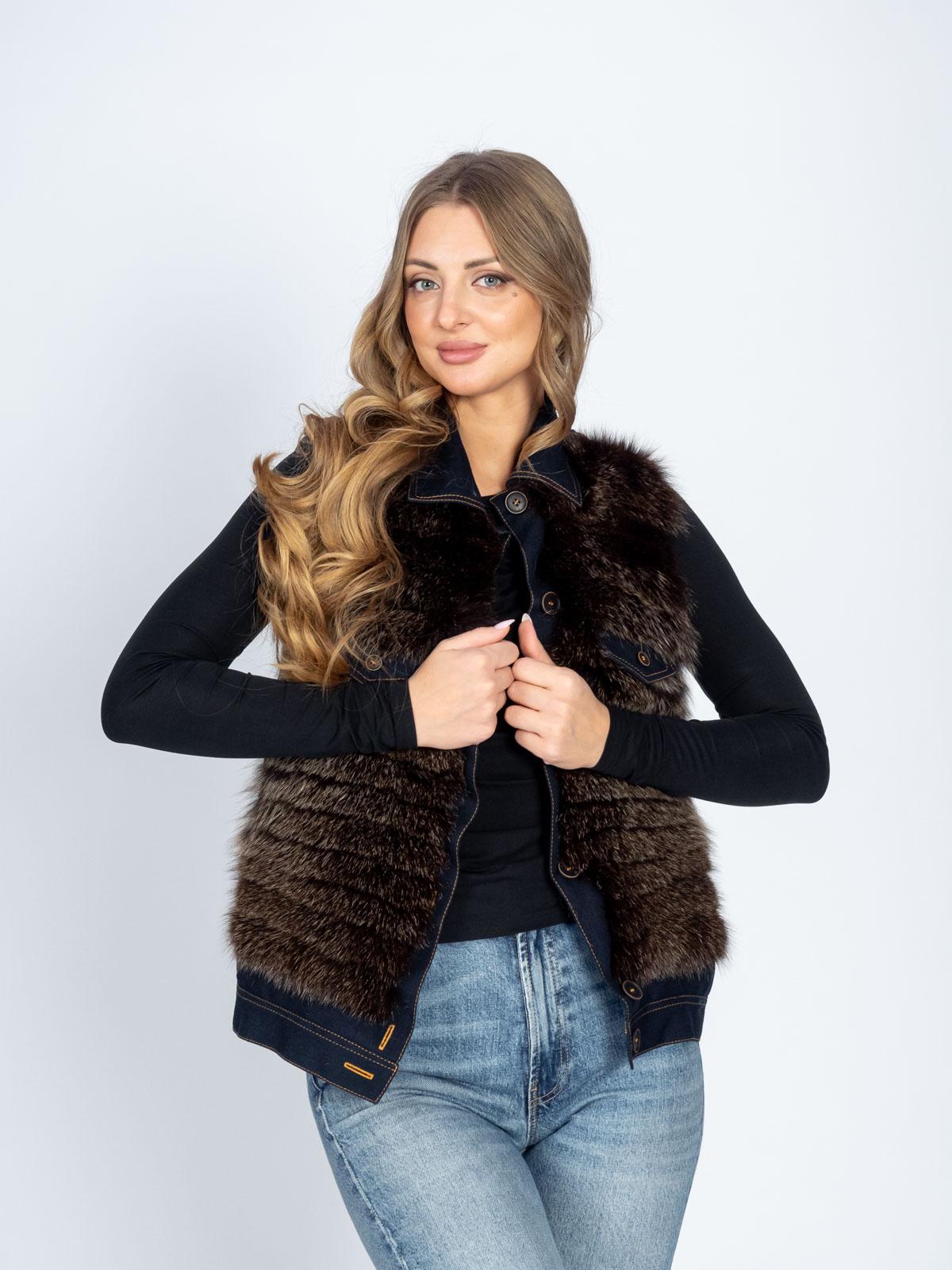 Жилет женский из текстиля и меха песца Р.О.М.А. Жилет 1